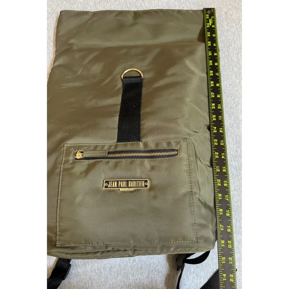 Jean Paul Gaultier Olive Green Black Roll-Top Backpack Orange Interior